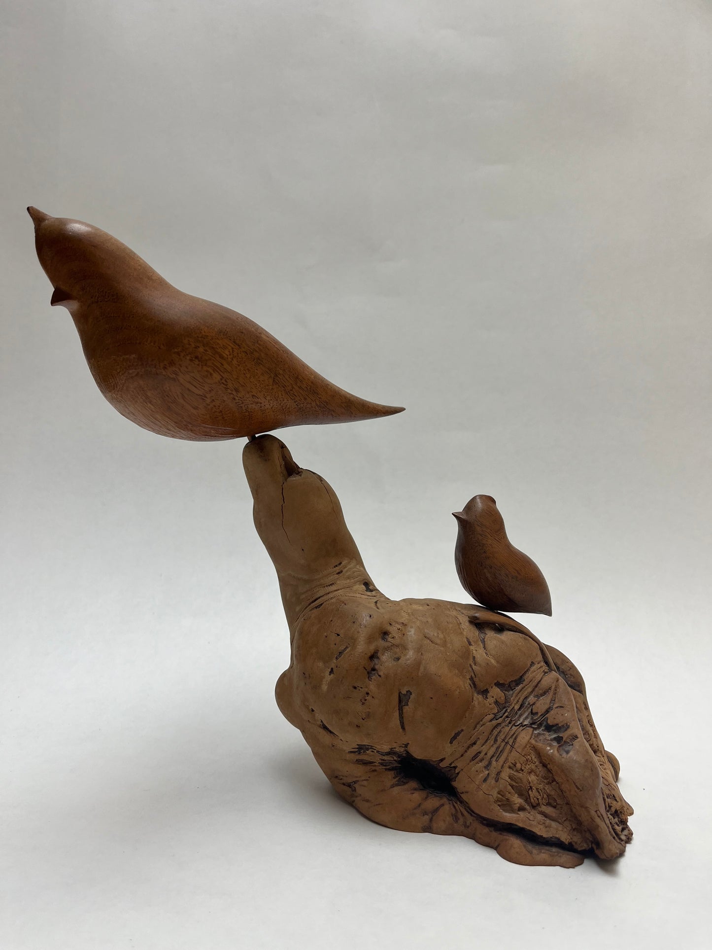 William “Bill” Neely Hand Carved Maple & Manzanita Burl Wood Bird Sculpture As-is