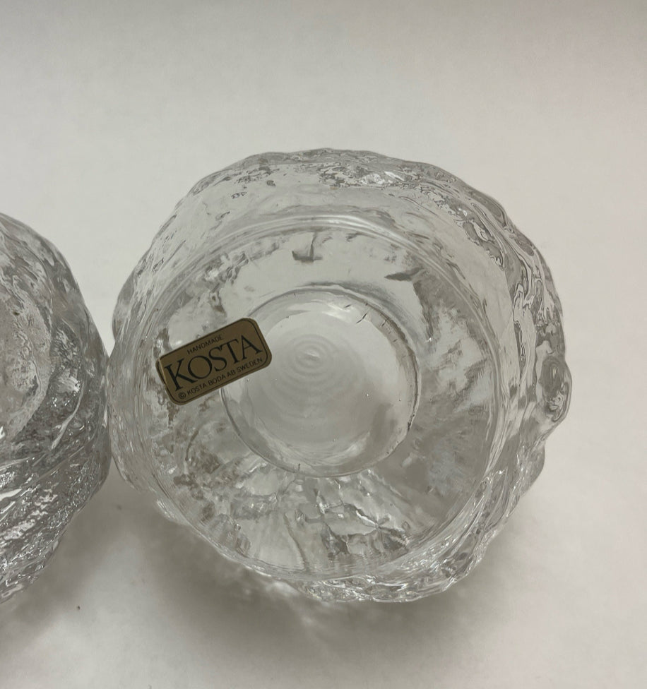 Qty 2 Kosta Boda 3" Snowball Votive Candle Holders Designed by Ann Wolf