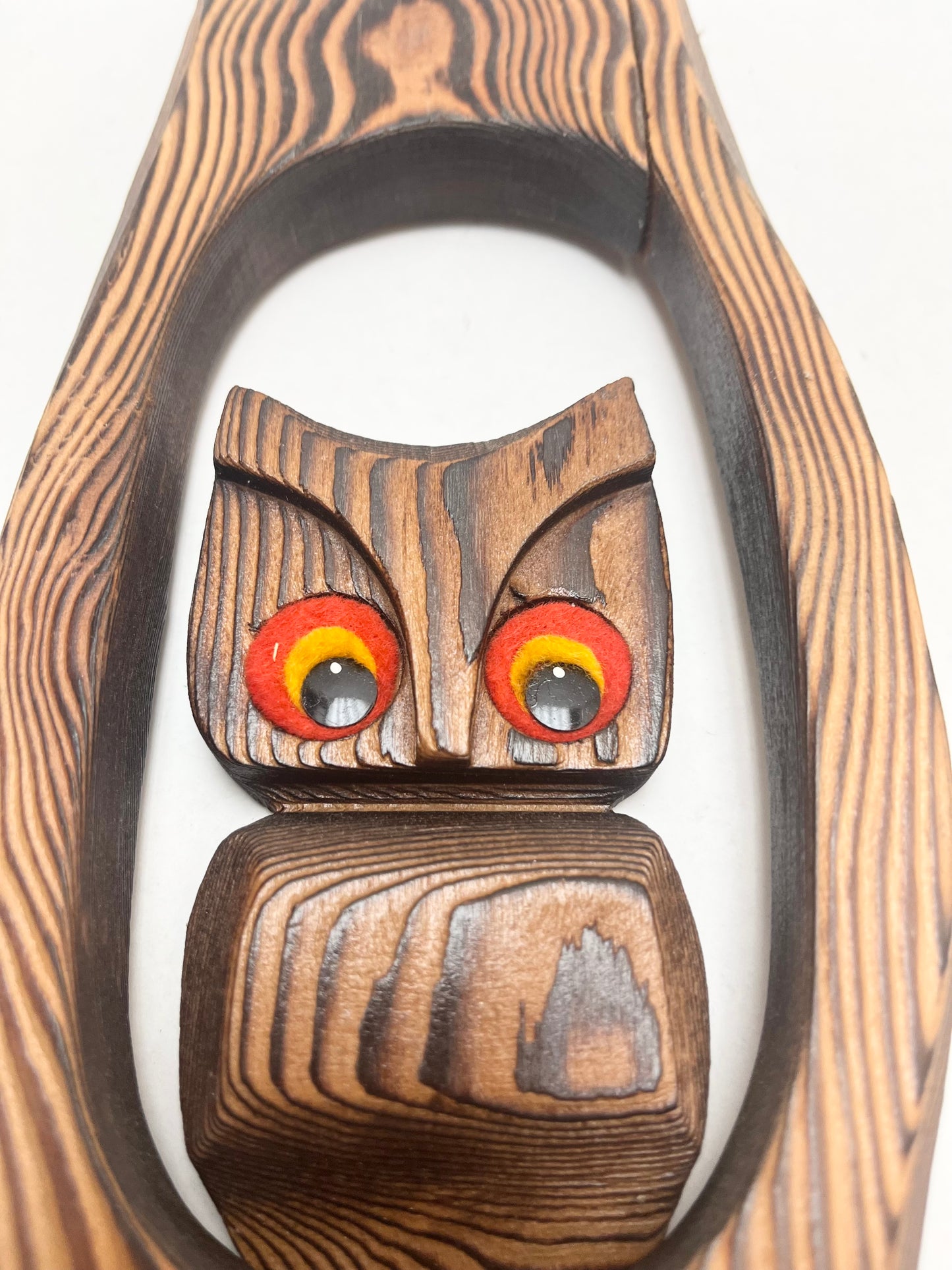 MCM Green Mountain Cryptomeria Wooden Owl Wall Hanging As-is