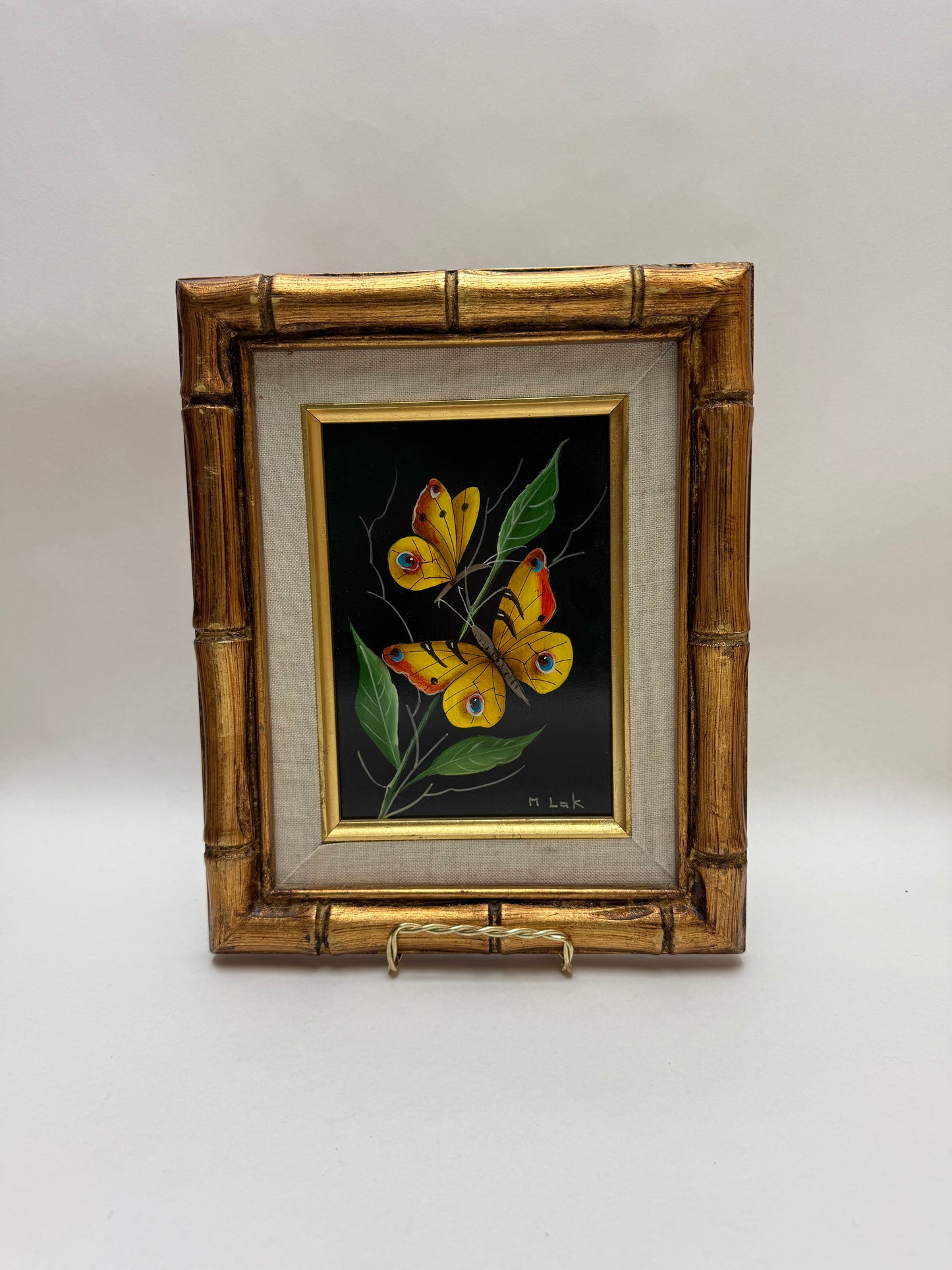 Framed Maria M Lak Vintage Original Oil Painting of "Busy Butterflies"