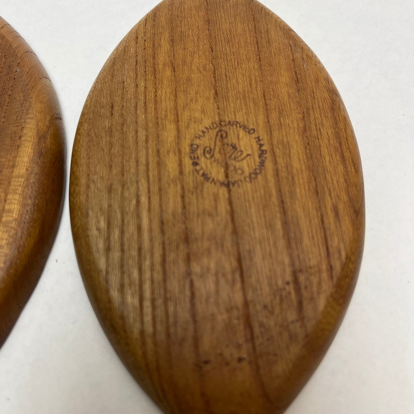 Vintage Set of 8 Wood Cork MCM Serv Wood by Rubel, Cat Eye Shaped Coasters, Designed by Fred Press, Mfg. by Styson Art Products