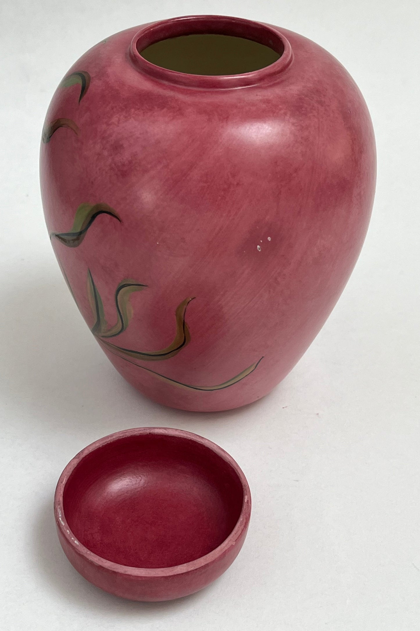 Decorative Pink Painted Lidded Unmarked Ginger Jar