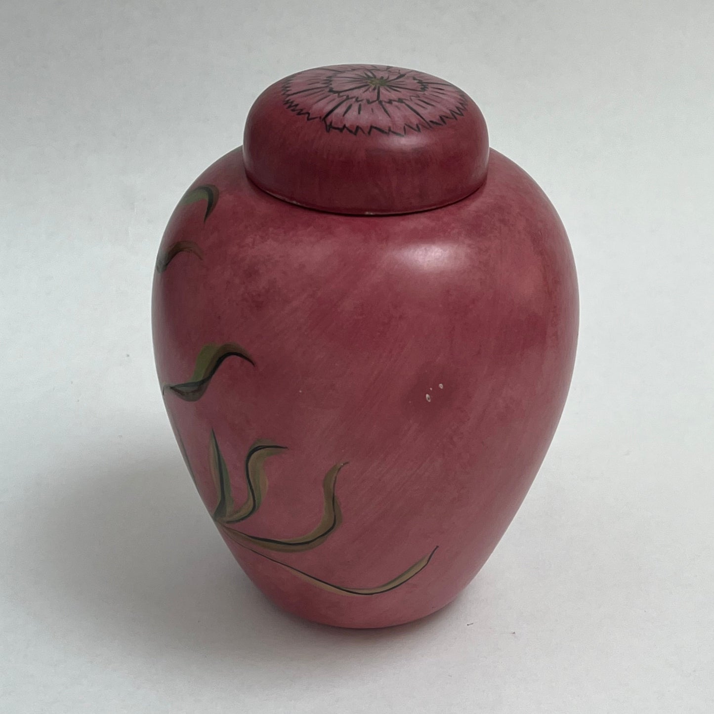 Decorative Pink Painted Lidded Unmarked Ginger Jar