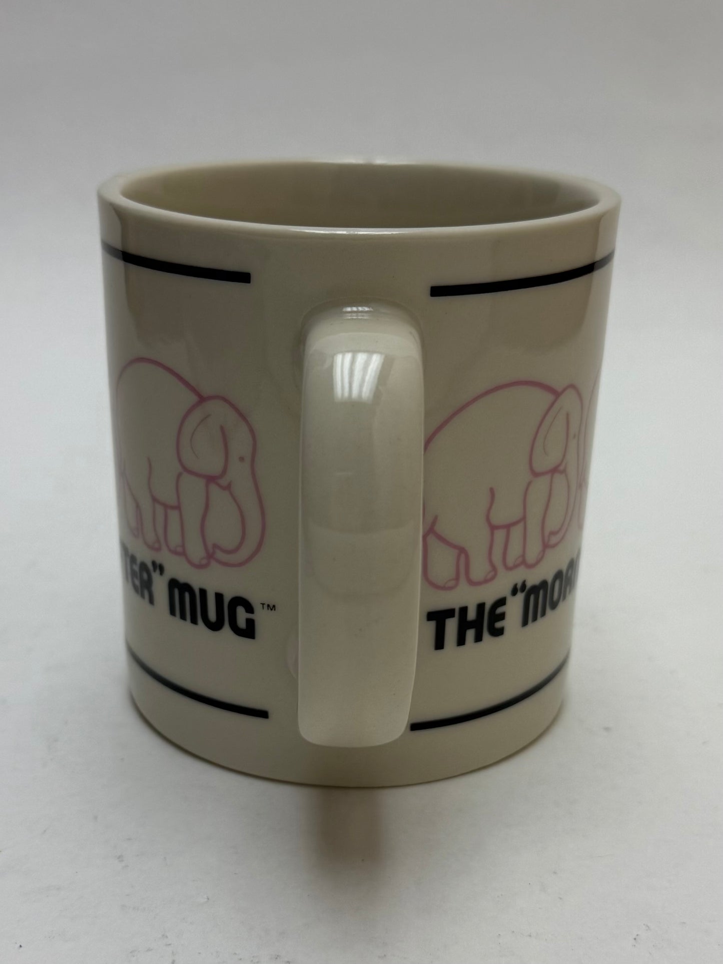 Vintage 1982 GMA Designs Inc Pink Elephant "Morning After Mug" Double Handled Mug