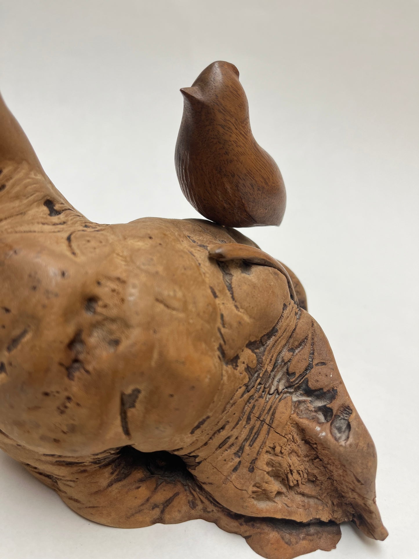 William “Bill” Neely Hand Carved Maple & Manzanita Burl Wood Bird Sculpture As-is