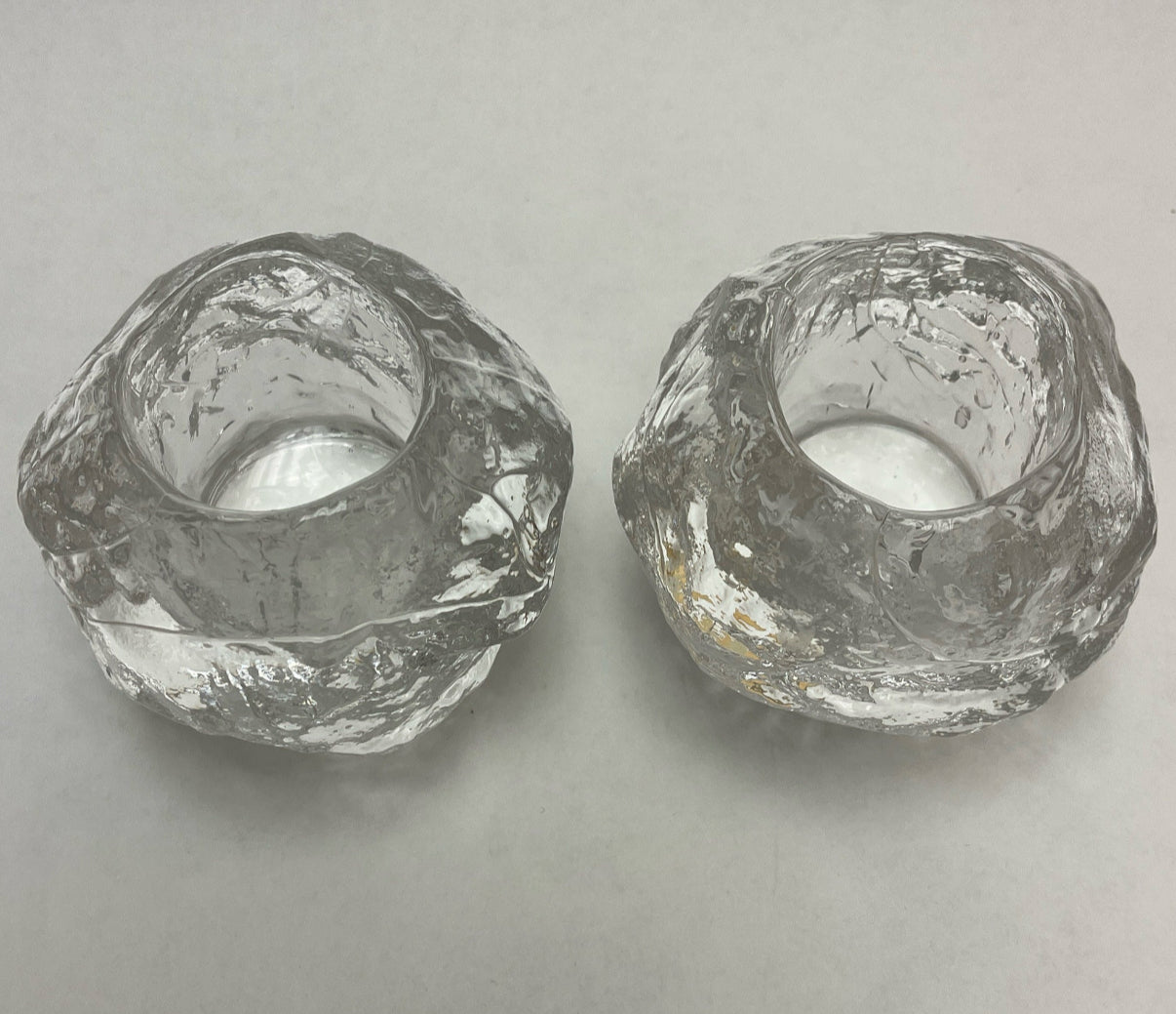 Qty 2 Kosta Boda 3" Snowball Votive Candle Holders Designed by Ann Wolf