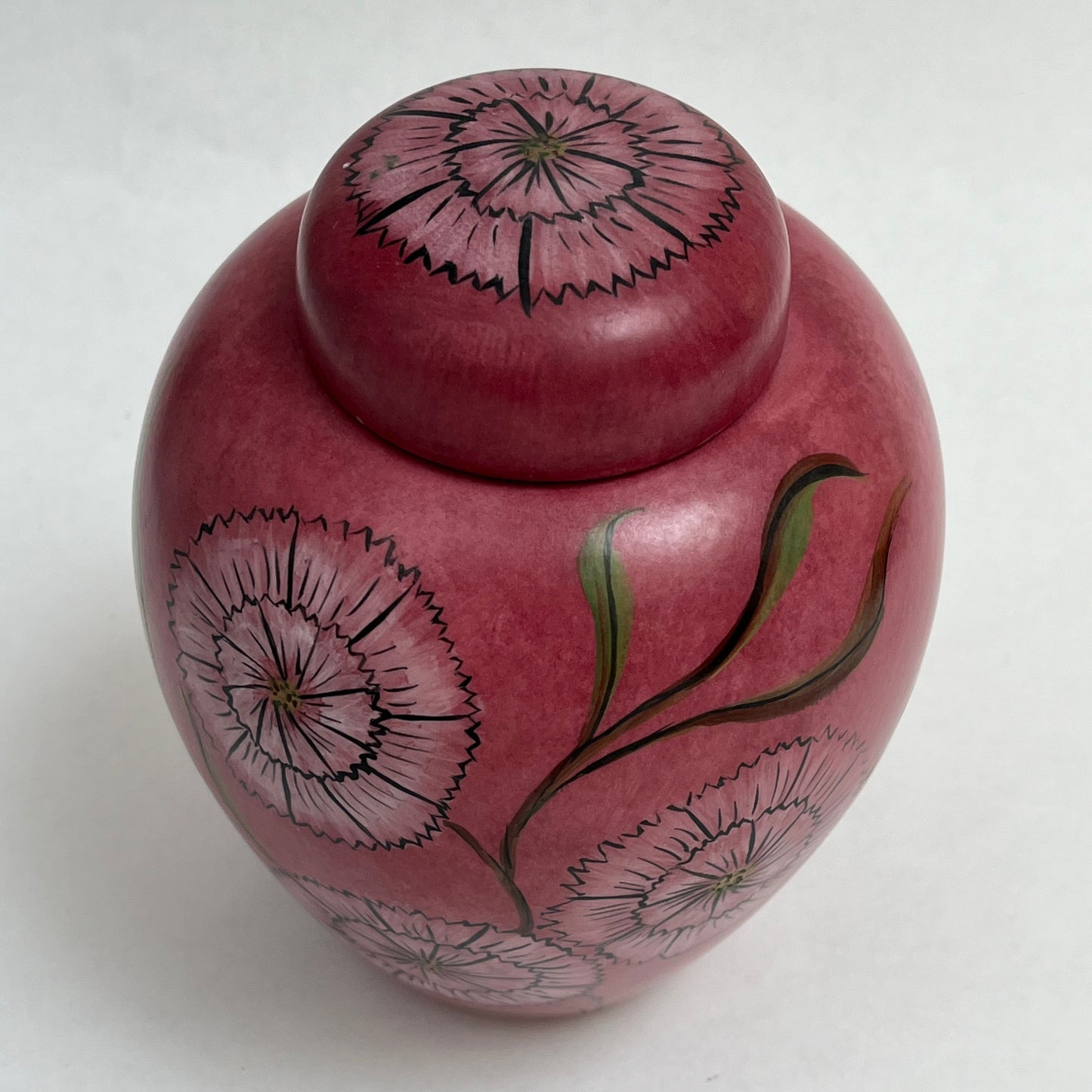 Decorative Pink Painted Lidded Unmarked Ginger Jar