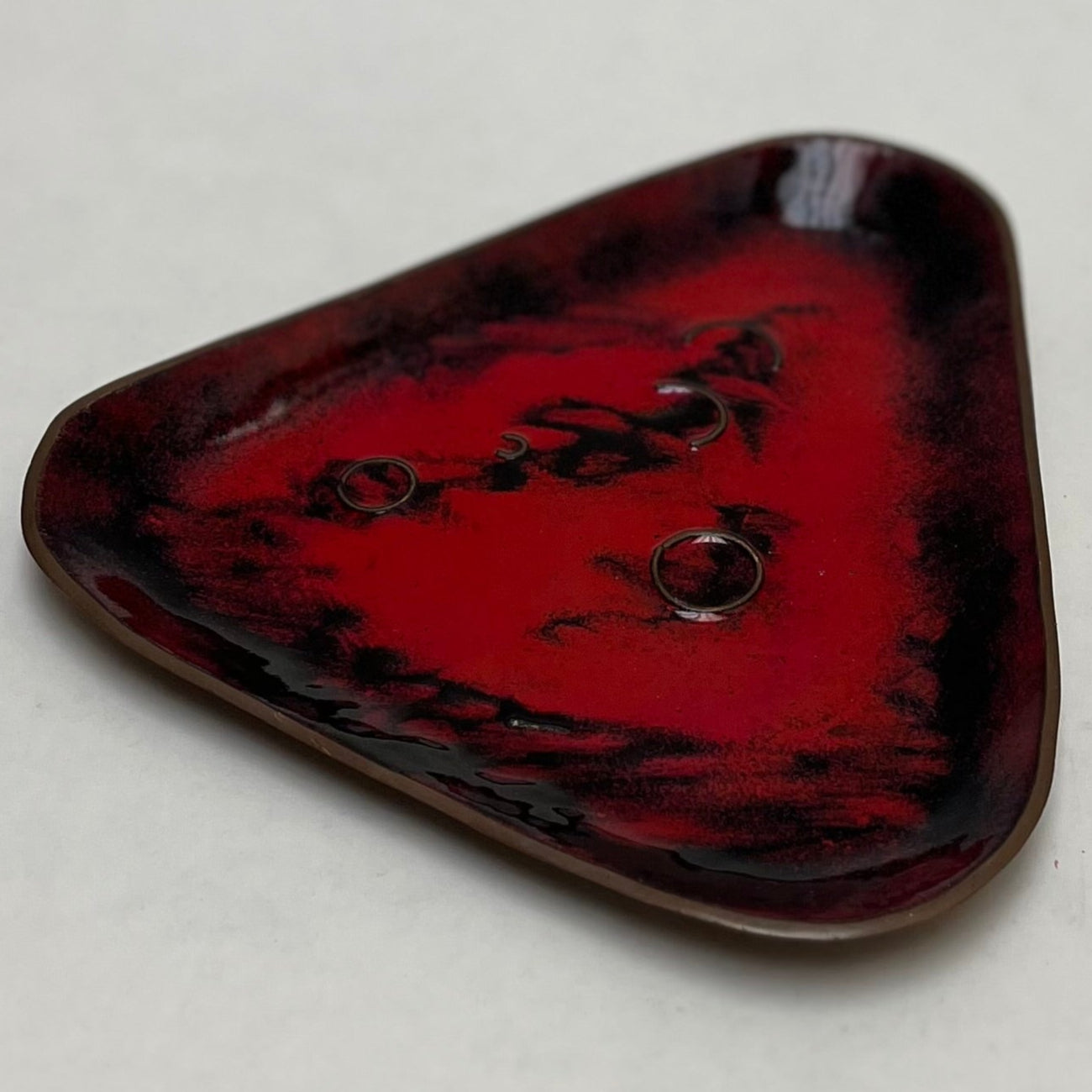 MCM Red & Black Enameled Copper Trinket Dish