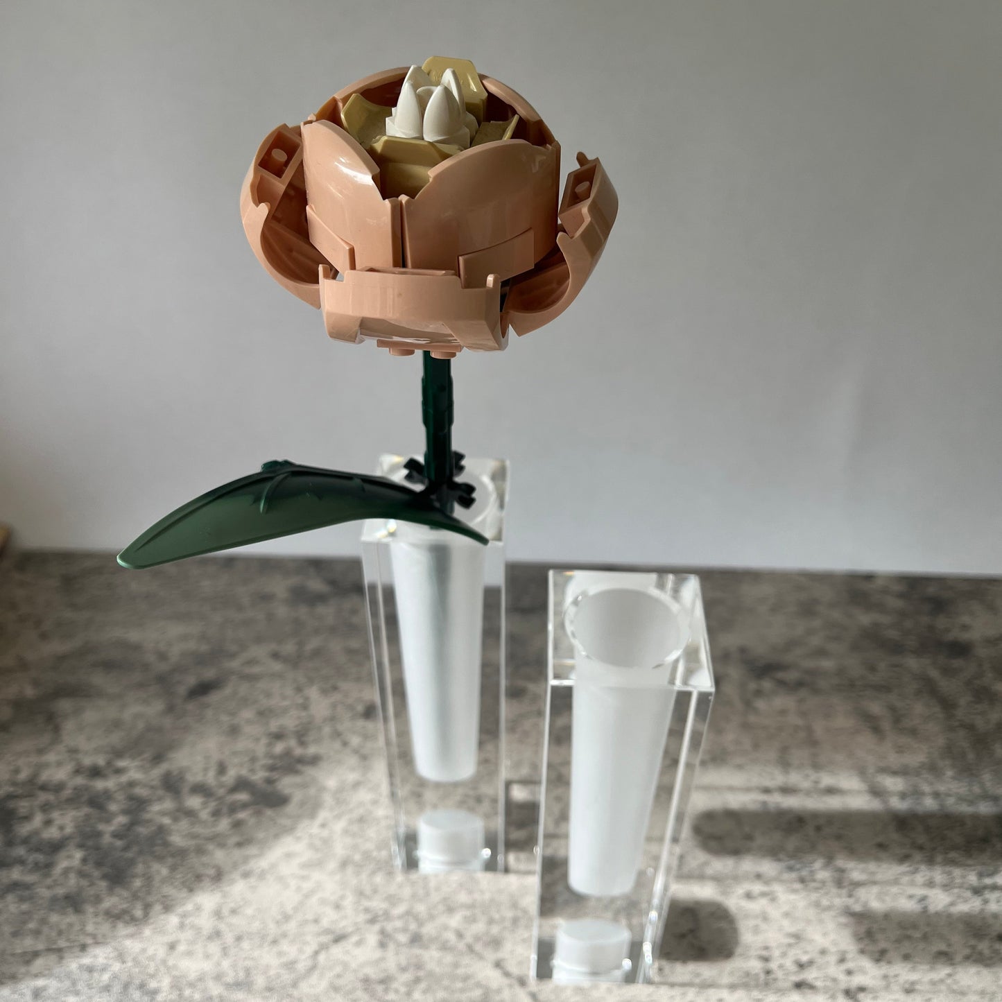 Pair Oleg Cassini Signed Crystal Clear Frosted Exclamation Point Vase Candle Holder Two Heights