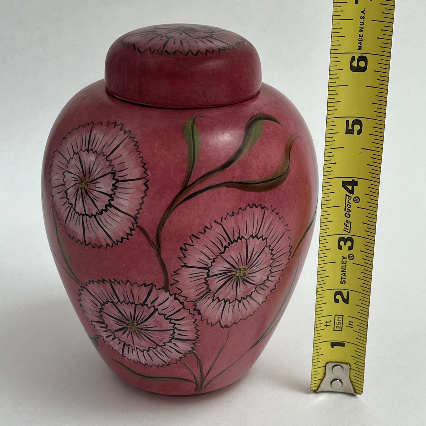 Decorative Pink Painted Lidded Unmarked Ginger Jar