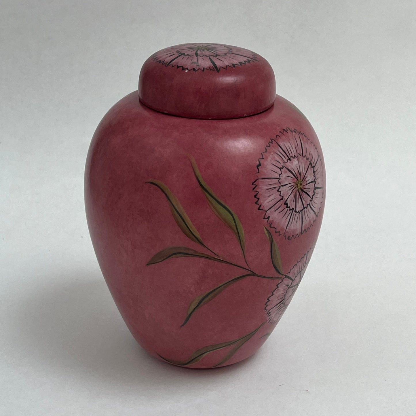 Decorative Pink Painted Lidded Unmarked Ginger Jar