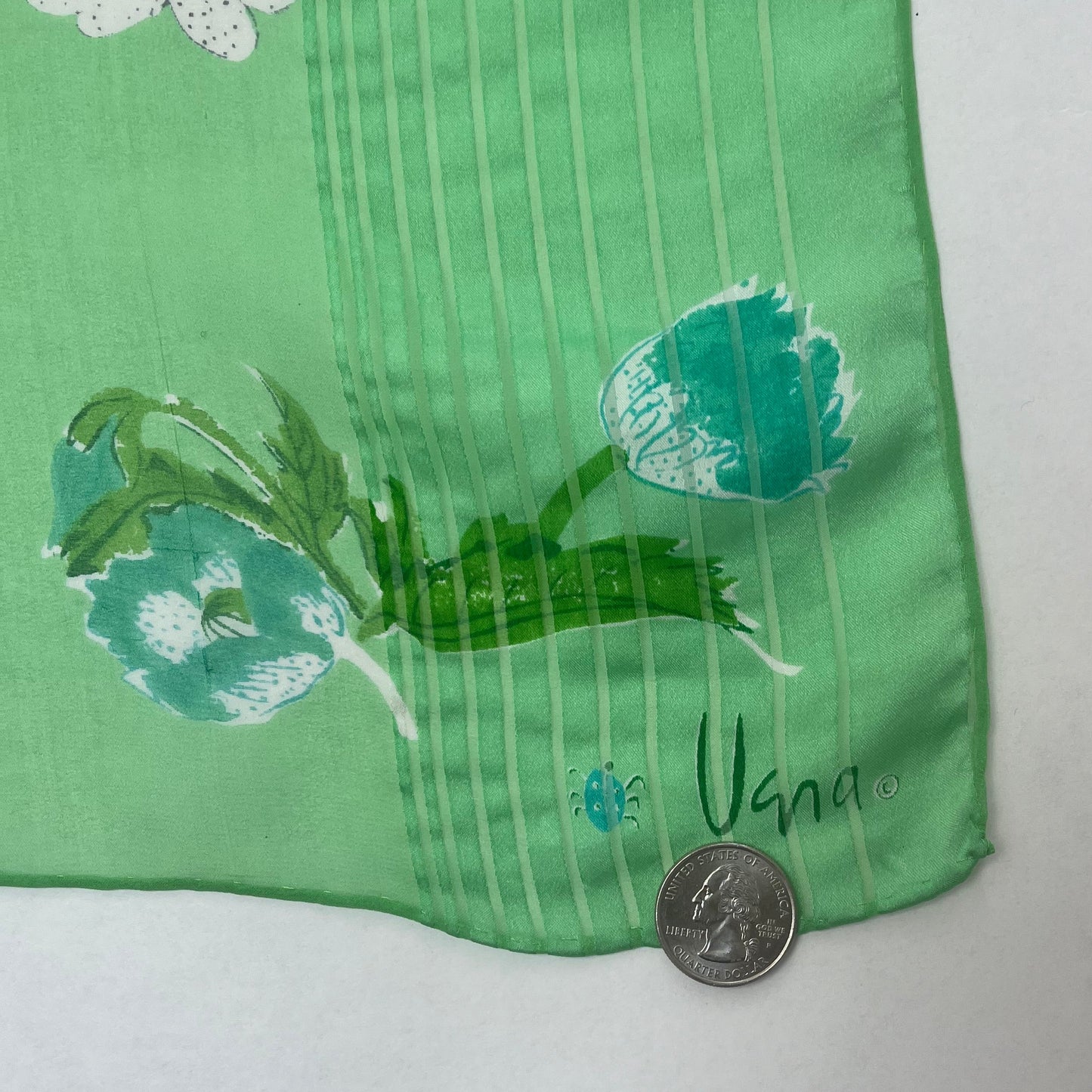 Vintage Long Vera Neumann Green Scarf w/ Floral Design