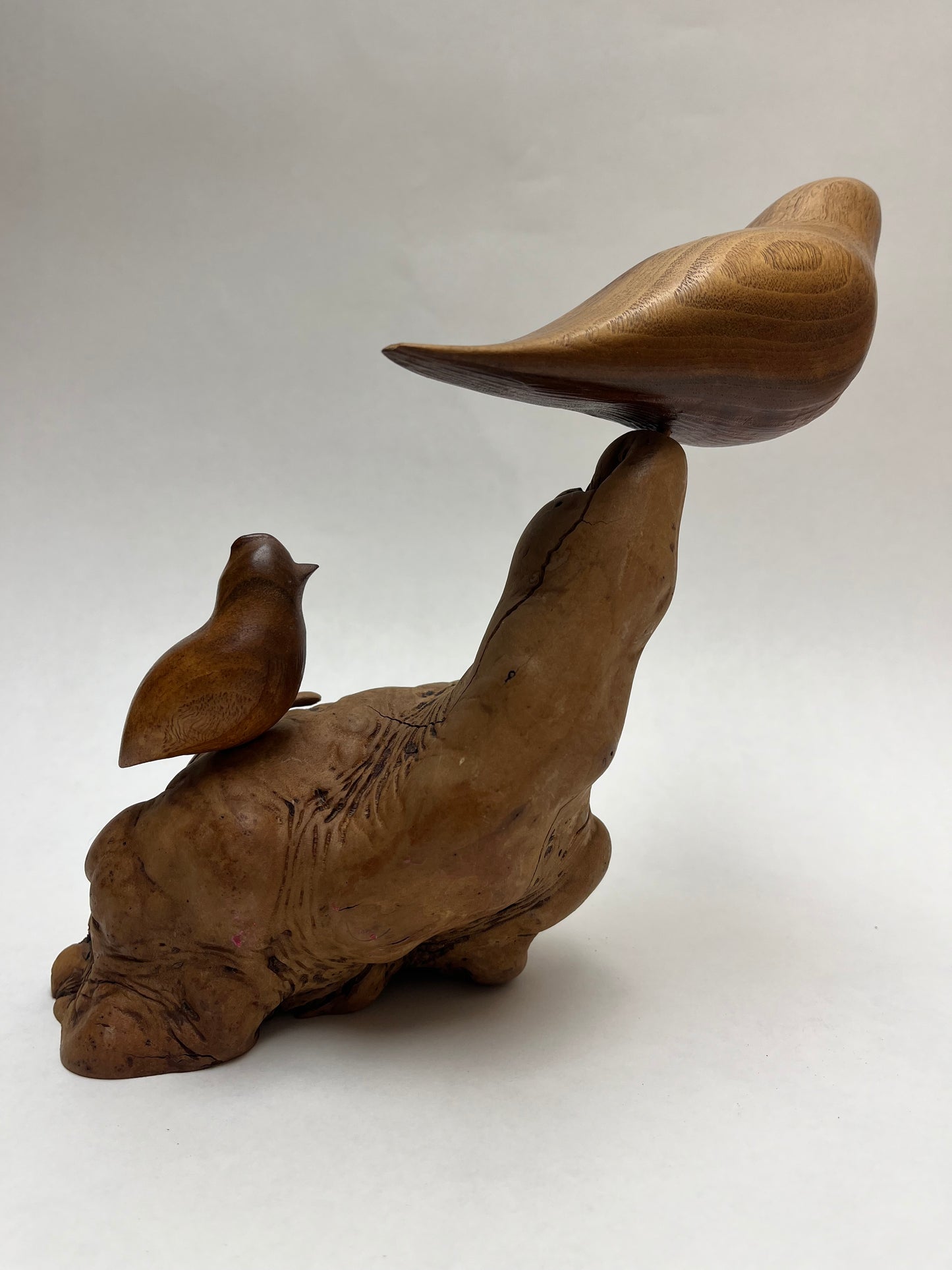 William “Bill” Neely Hand Carved Maple & Manzanita Burl Wood Bird Sculpture As-is
