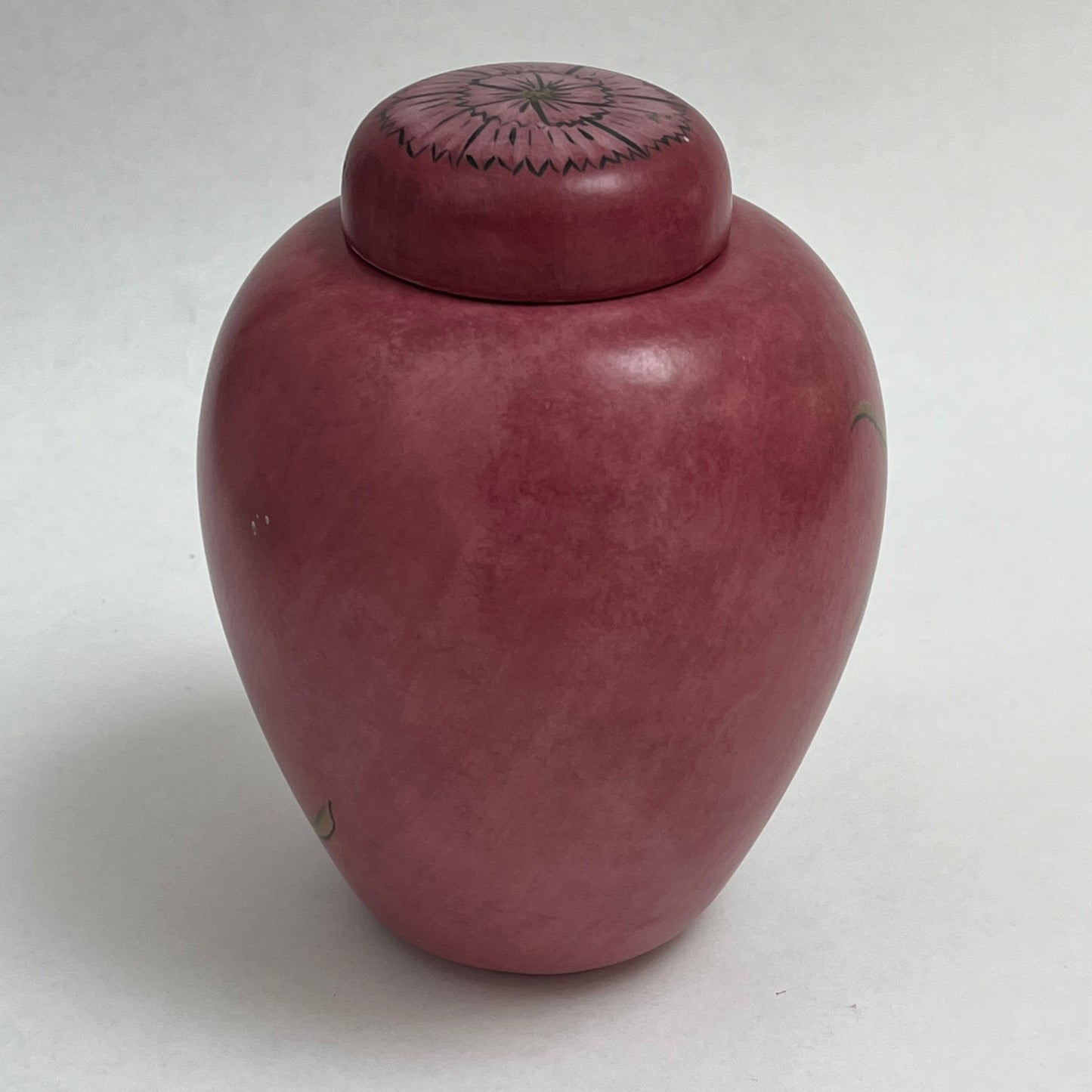 Decorative Pink Painted Lidded Unmarked Ginger Jar