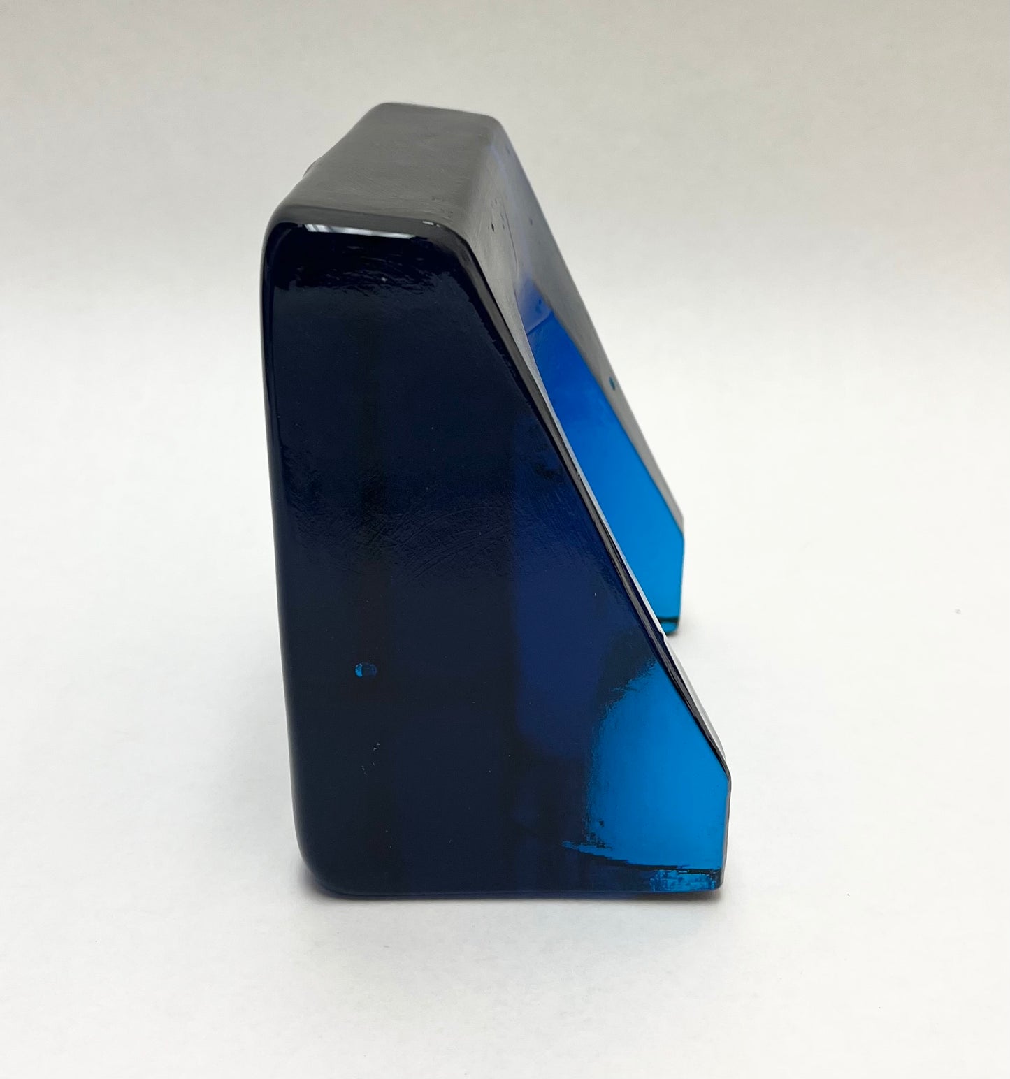 One Single Sapphire Blue 7333 BLENKO Wedge Arch Shaped Bookend Designed by John Nickerson