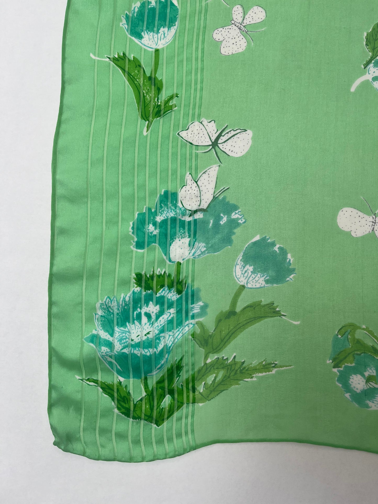 Vintage Long Vera Neumann Green Scarf w/ Floral Design