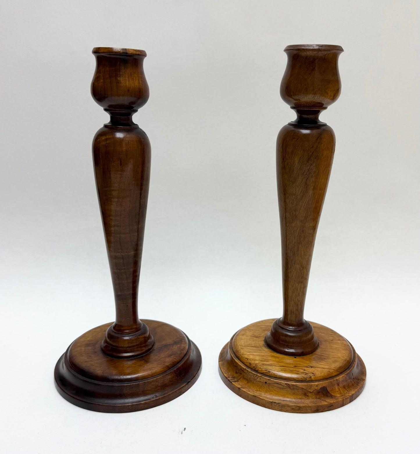 Pair Vintage Oregon Myrtlewood Tall Candle Holders Oerding Mfg. Co