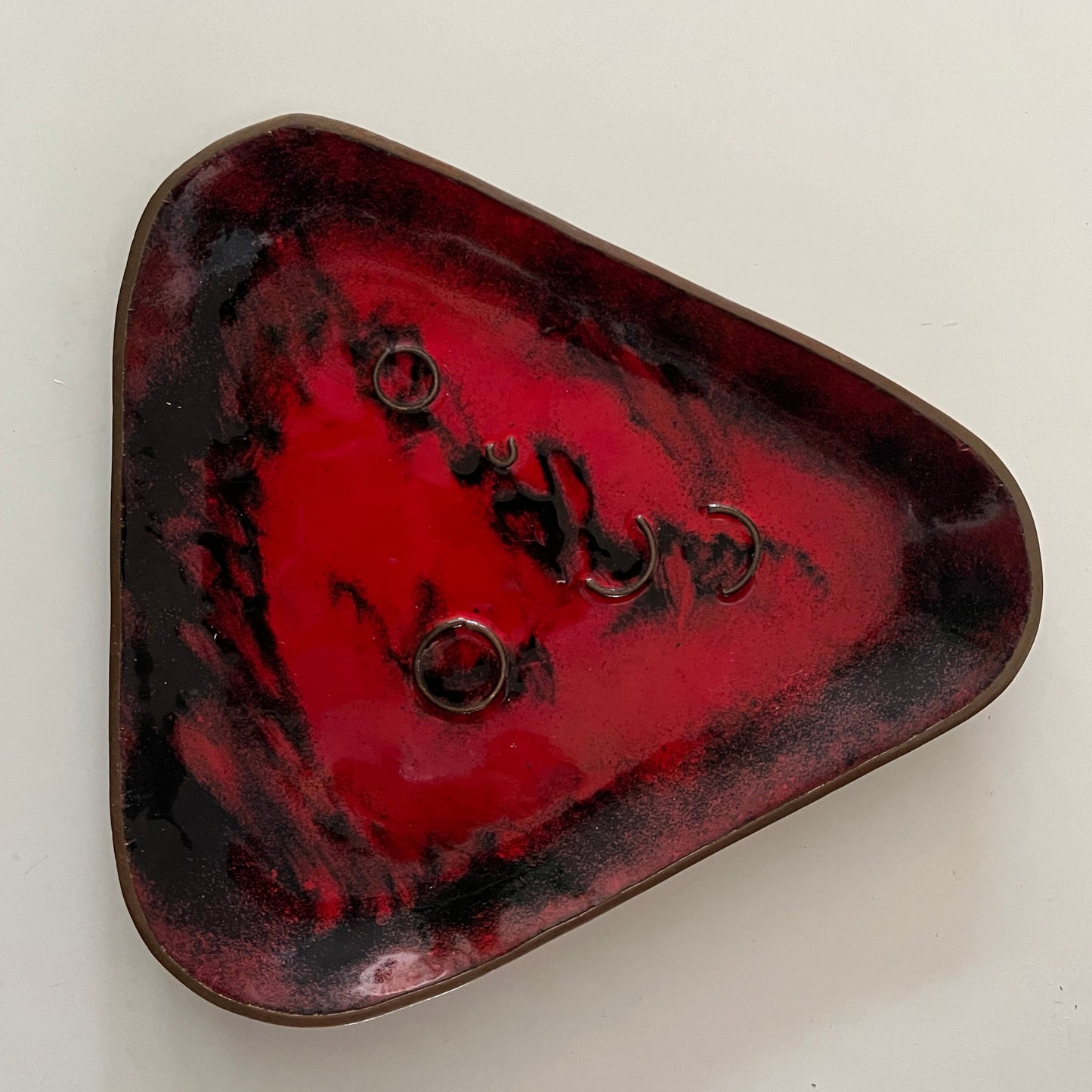 MCM Red & Black Enameled Copper Trinket Dish
