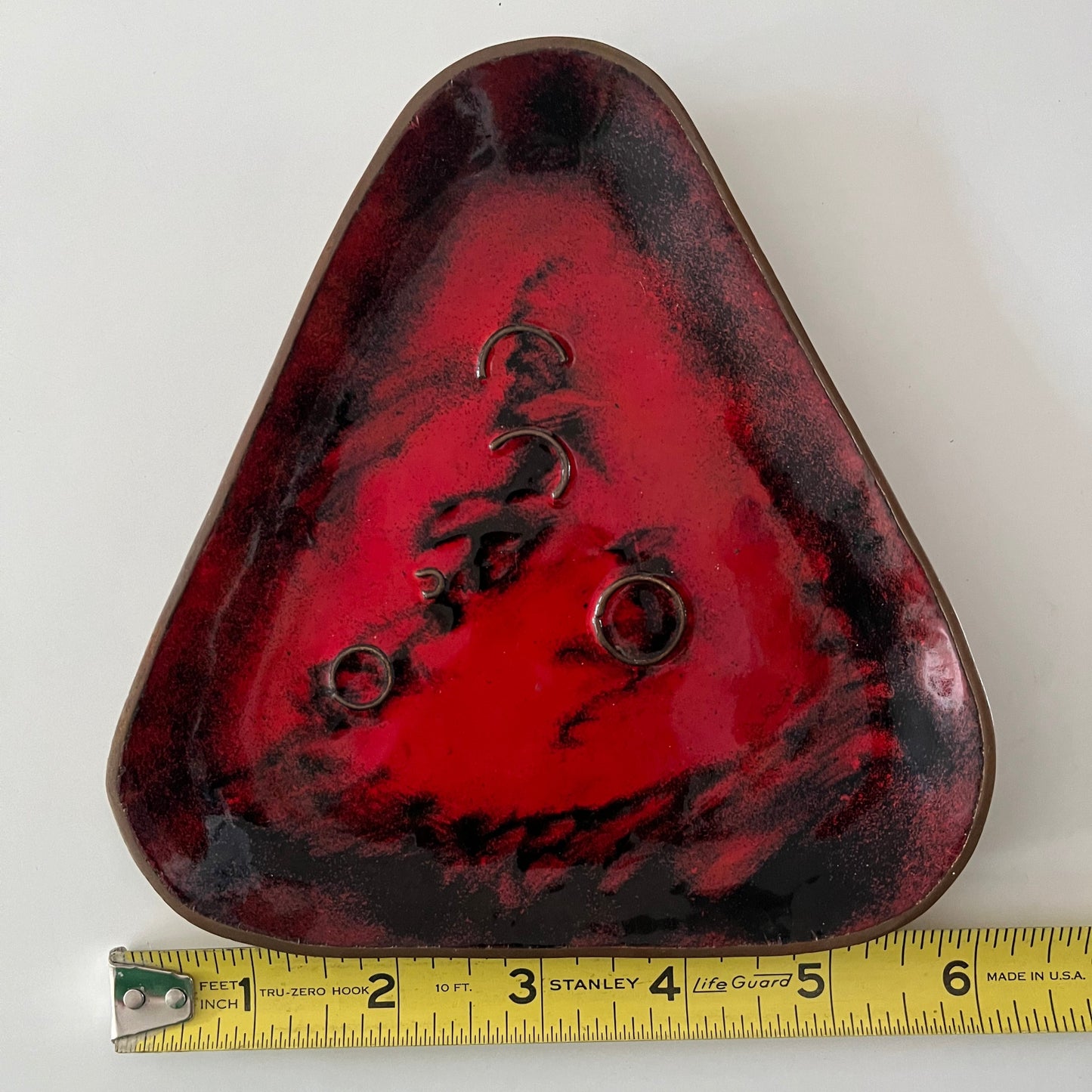 MCM Red & Black Enameled Copper Trinket Dish
