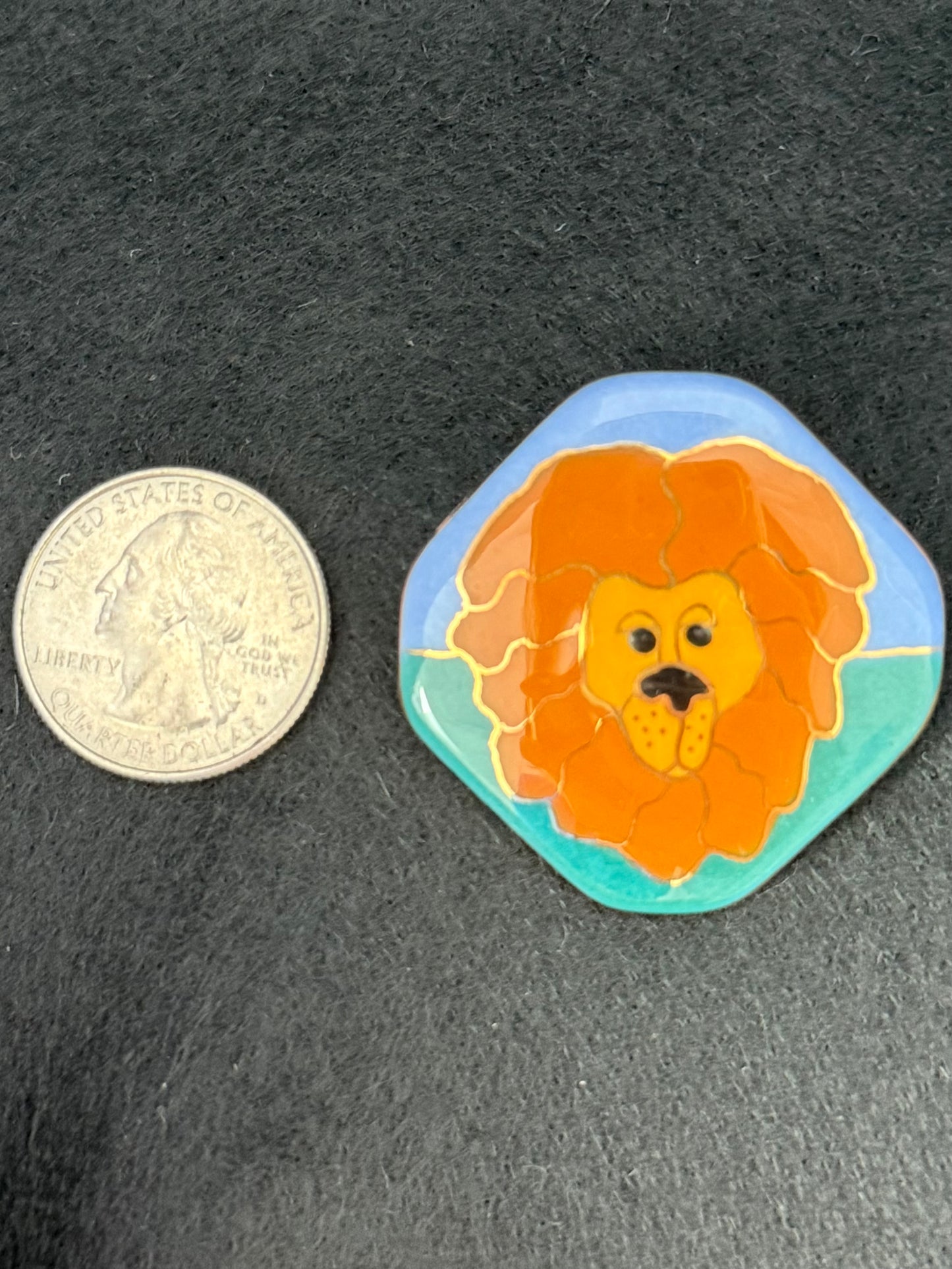 Pair Vintage Painted Ceramic Lion Post Pierced Earrings
