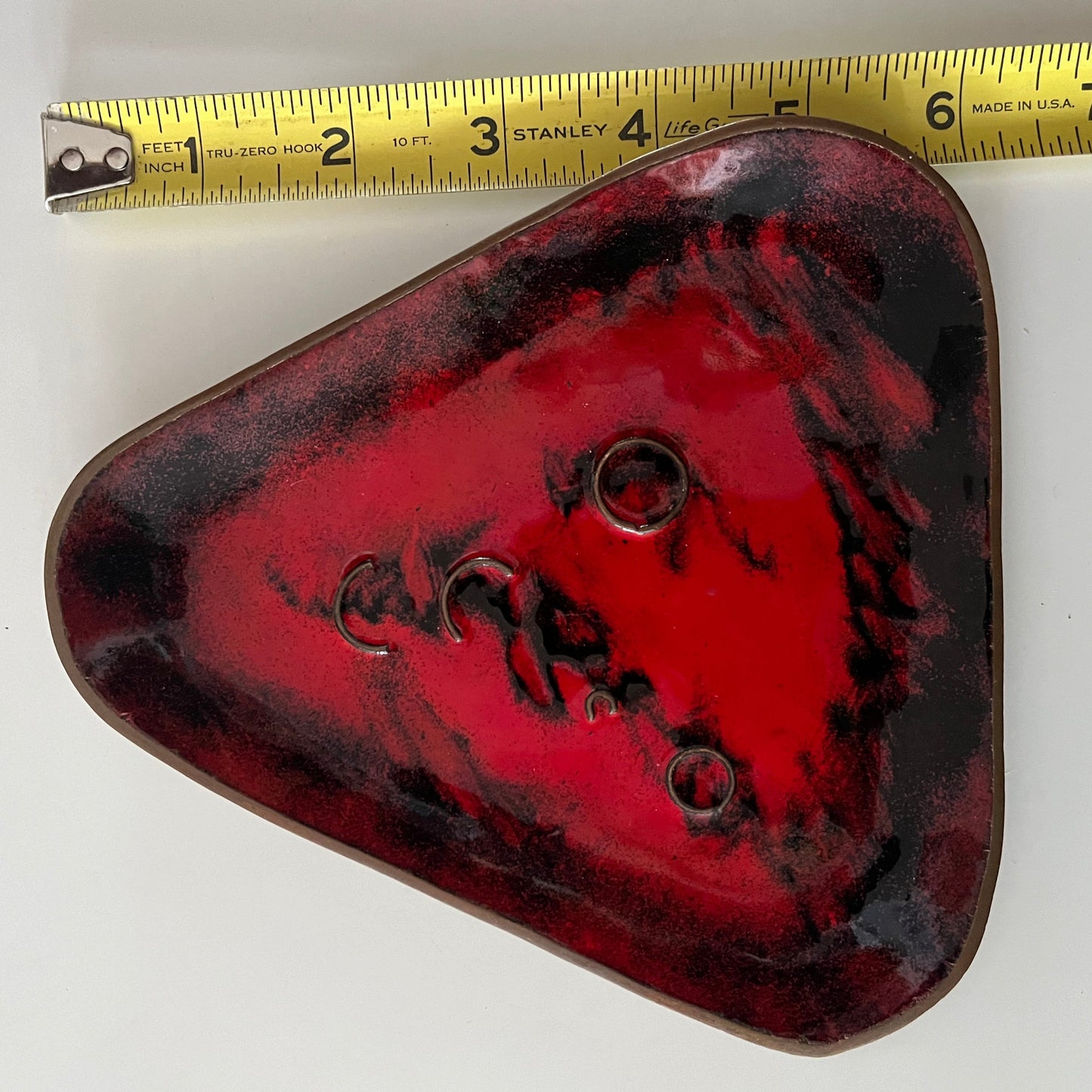 MCM Red & Black Enameled Copper Trinket Dish