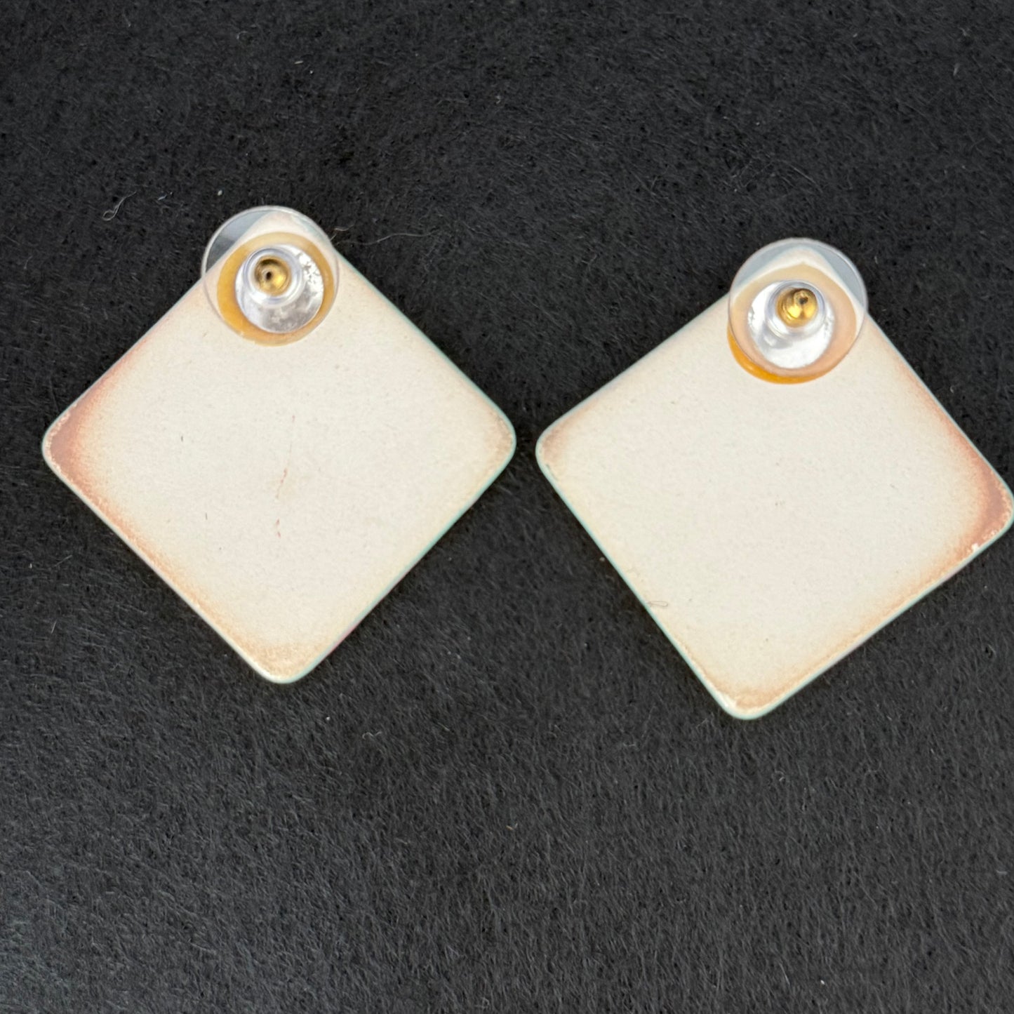 Pair Vintage Painted Ceramic Bunny Post Pierced Earrings