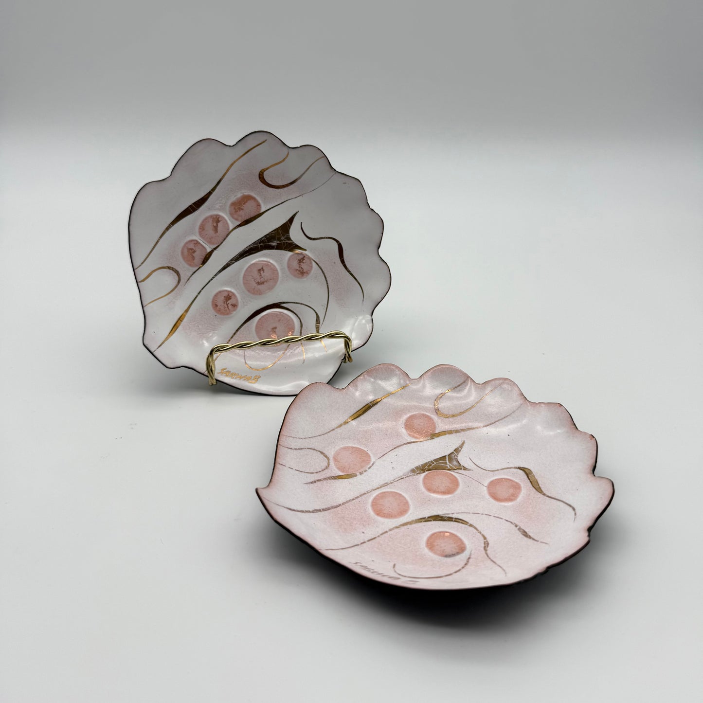 Pair Sascha Brastoff Shell Shaped Enamel Trinket Dishes