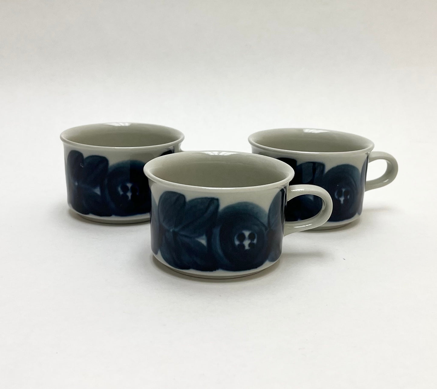 Set 3 Arabia Finland Blue White Anemone Espresso Cups (NO SAUCERS)