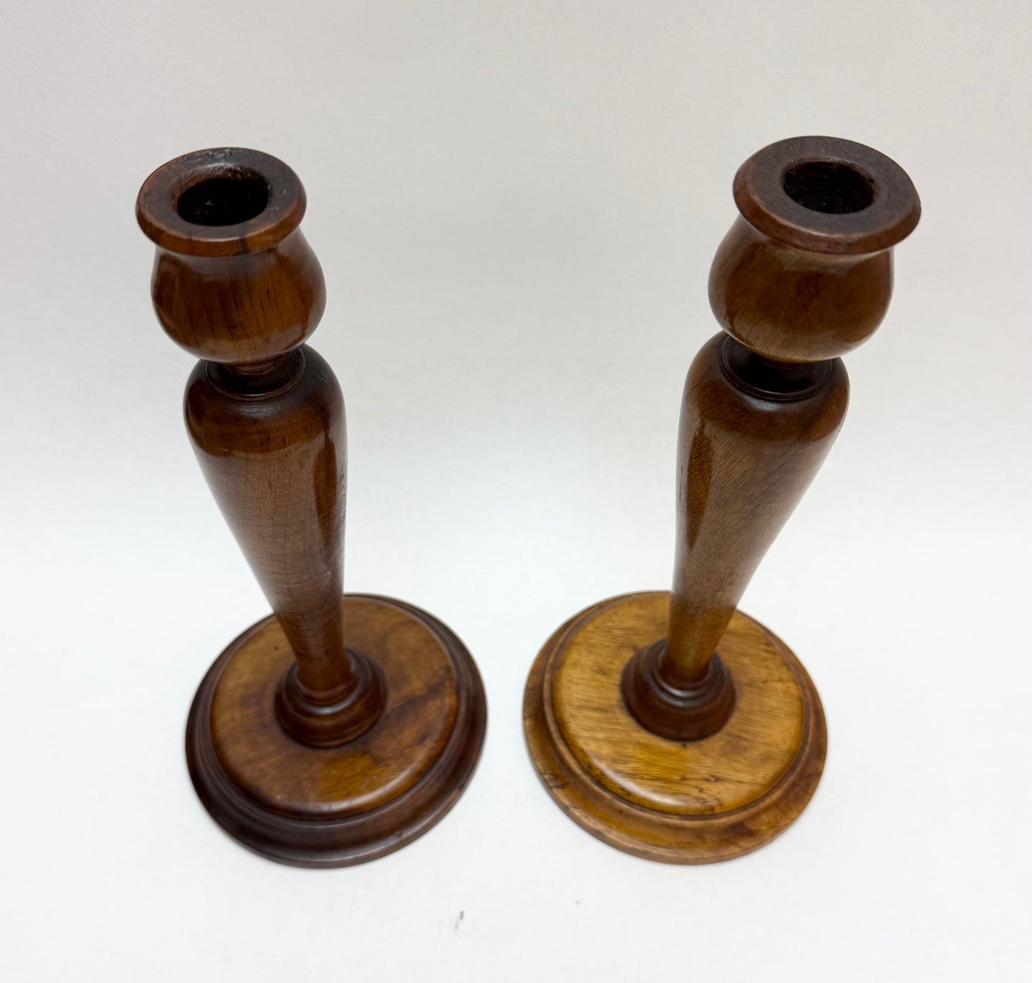 Pair Vintage Oregon Myrtlewood Tall Candle Holders Oerding Mfg. Co