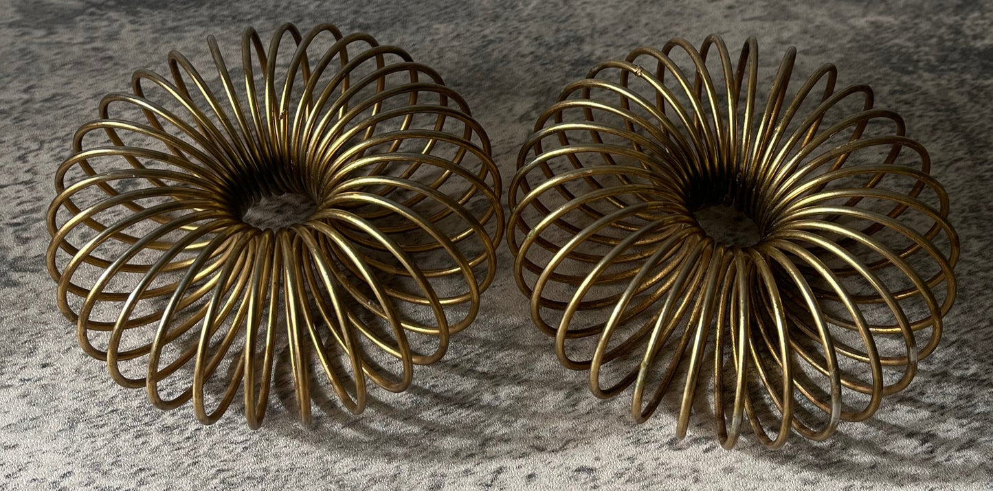 Pair of MCM Brass Unique Coil Expandable Candle Holders
