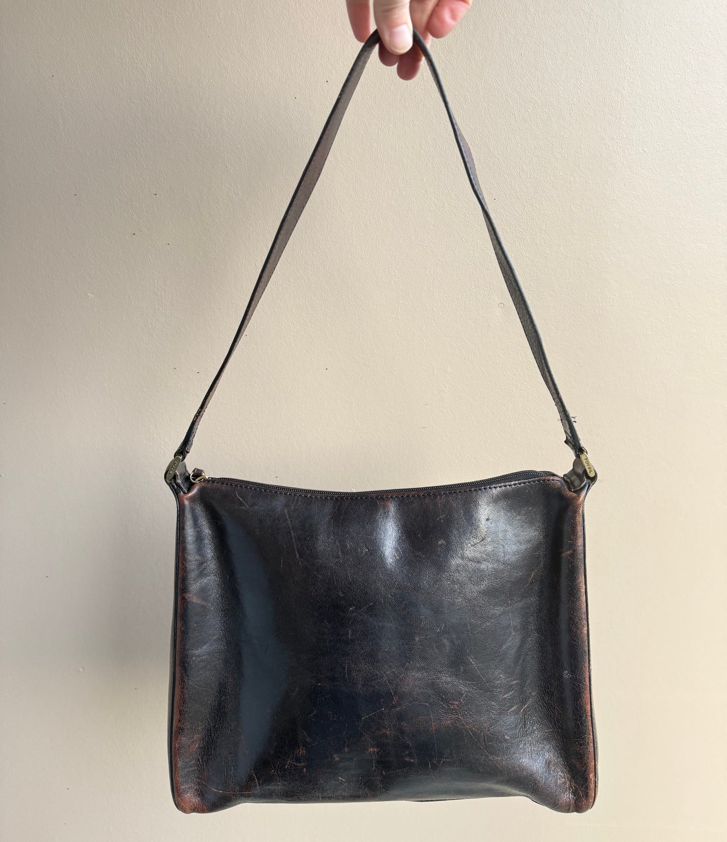 Vintage Pre-owned Brown Leather Fossil Shoulder Handbag Purse