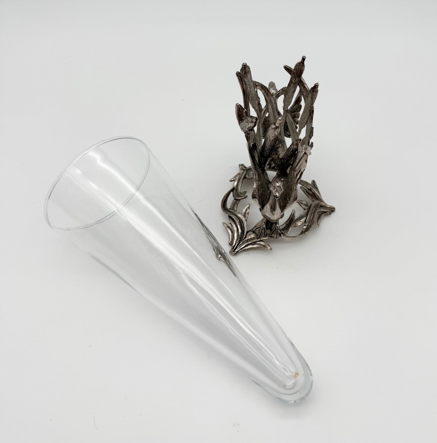 1998 Arthur Court Silver Colored Two Piece Swan Vase