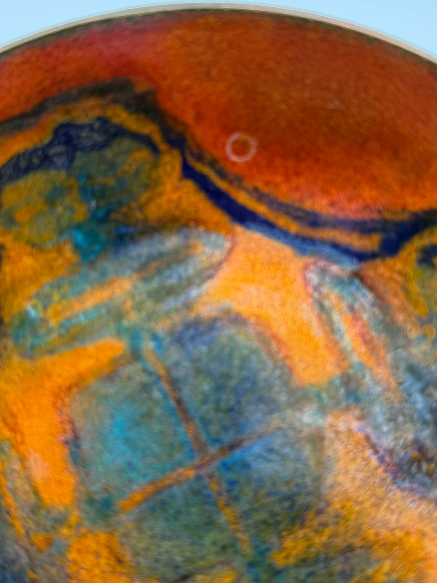 Vintage Signed Enameled Copper Plate w/ Swirl Design