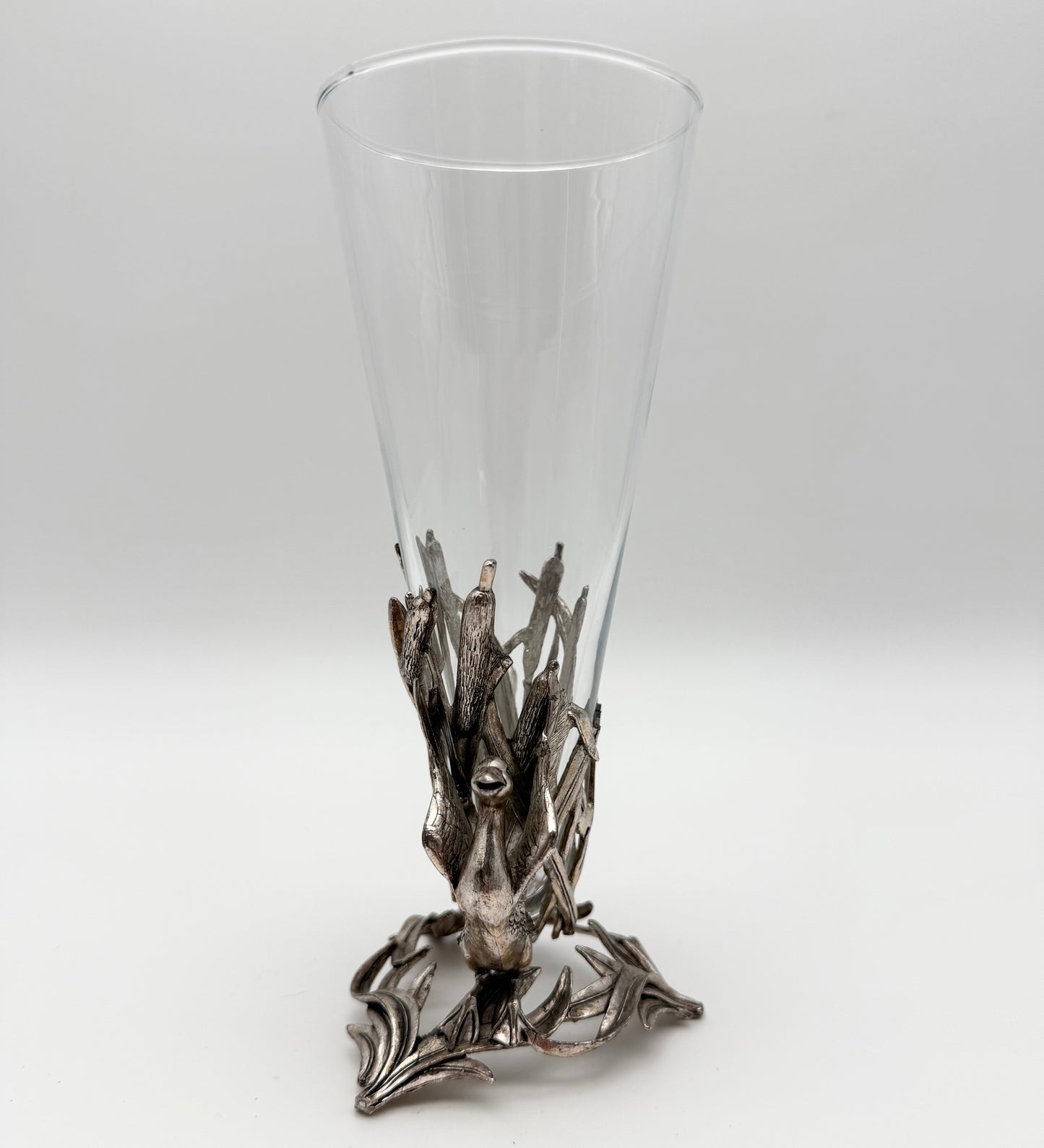 1998 Arthur Court Silver Colored Two Piece Swan Vase