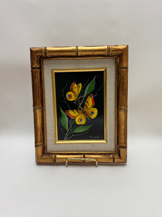 Framed Maria M Lak Vintage Original Oil Painting of "Busy Butterflies"