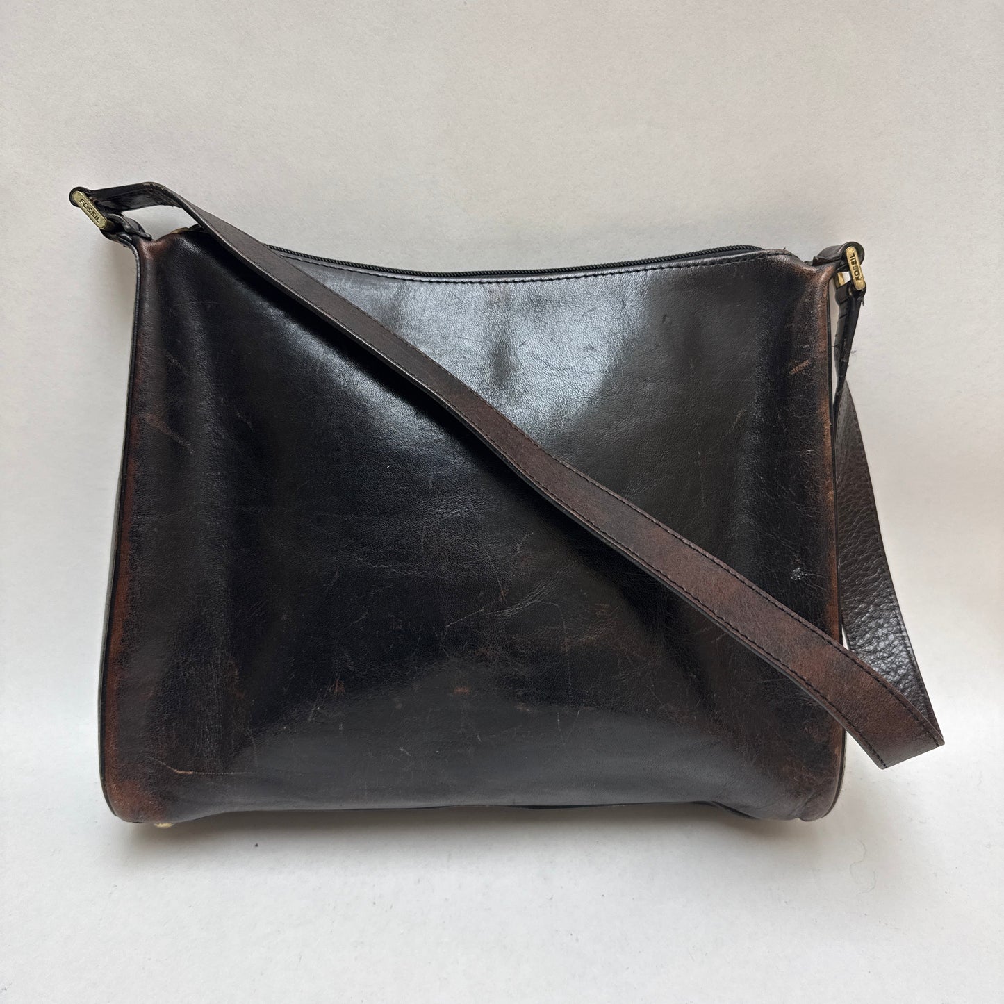 Vintage Pre-owned Brown Leather Fossil Shoulder Handbag Purse