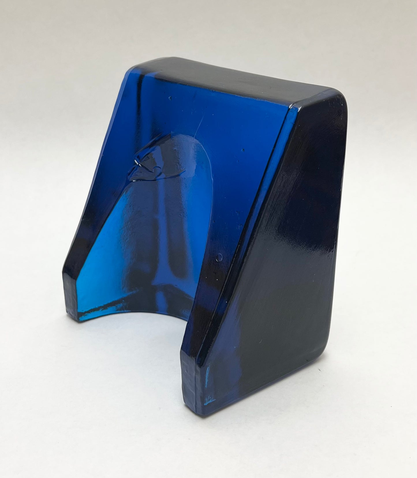 One Single Sapphire Blue 7333 BLENKO Wedge Arch Shaped Bookend Designed by John Nickerson