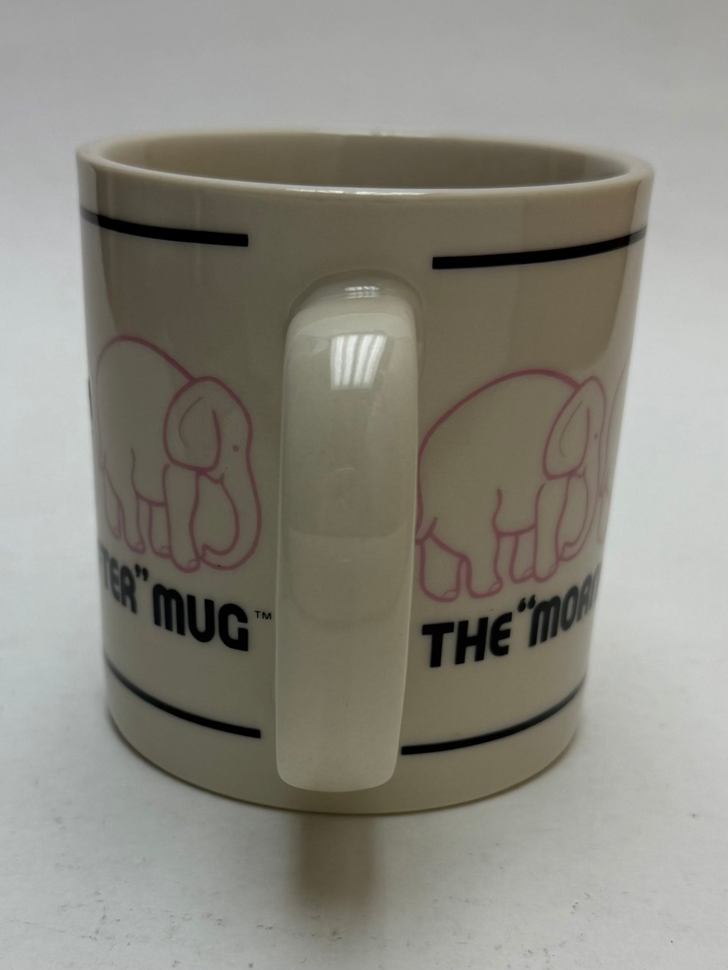 Vintage 1982 GMA Designs Inc Pink Elephant "Morning After Mug" Double Handled Mug