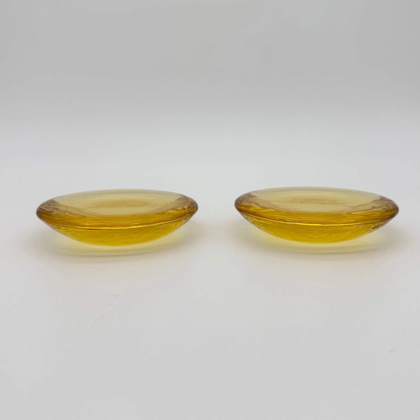 Pair Fire and Light Recycled Glass Pillar Candle Stand Holder Citrus Yellow