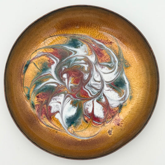 Vintage Colorful Enameled Copper Plate Engraved "KB 1980"
