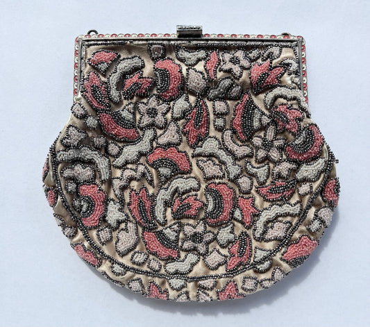 Vintage Trinity Plate 1920s or 1930s Beaded Purse Made in France No Shoulder Strap