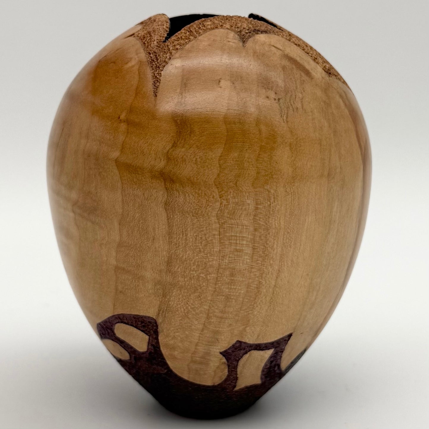 Beautiful Hand Carved Maple Vase Signed Jim Hall 2013