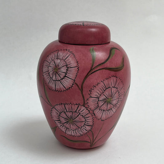 Decorative Pink Painted Lidded Unmarked Ginger Jar