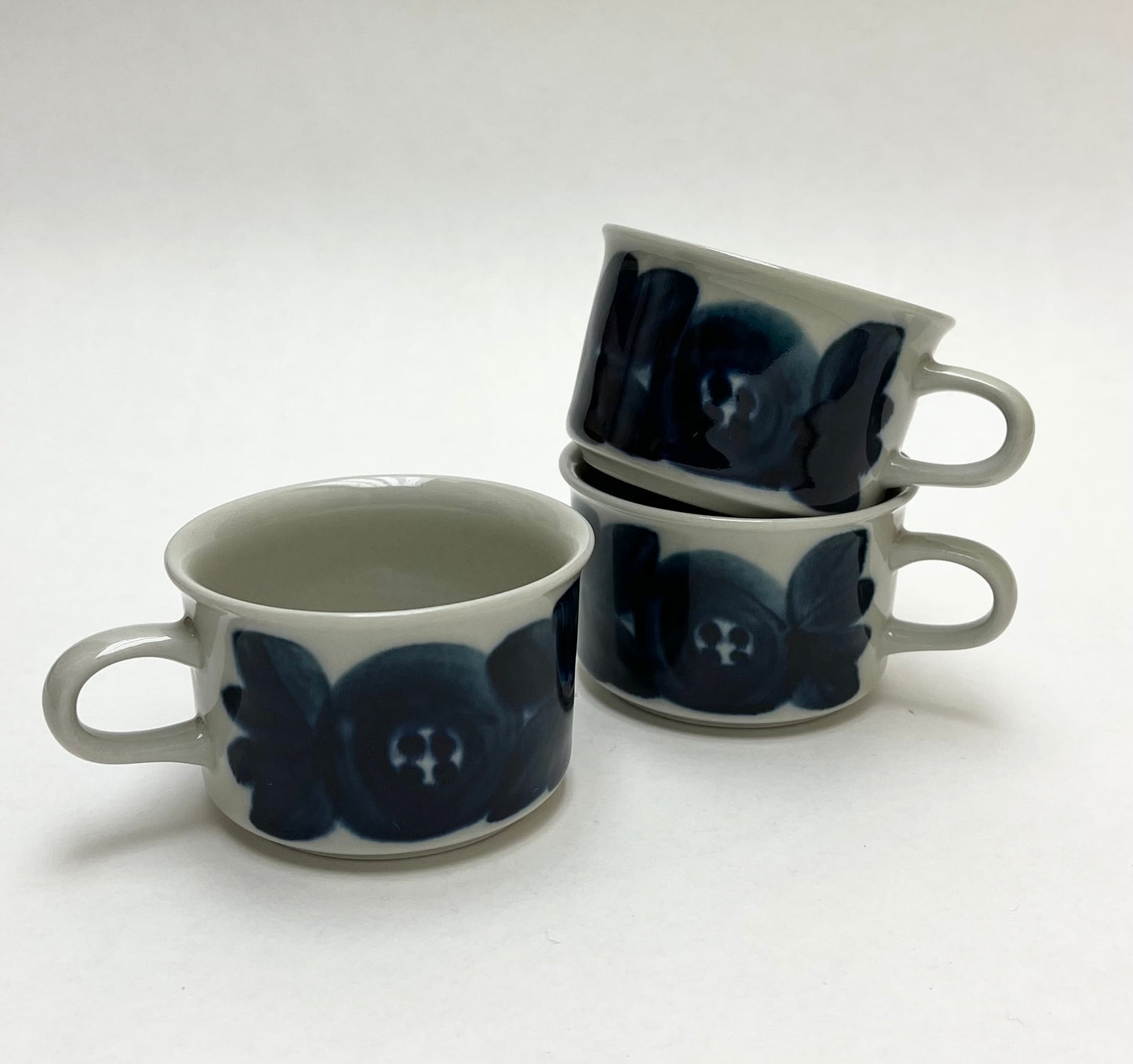 Set 3 Arabia Finland Blue White Anemone Espresso Cups (NO SAUCERS)