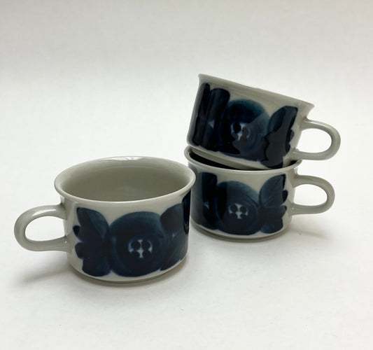 Set 3 Arabia Finland Blue White Anemone Espresso Cups (NO SAUCERS)