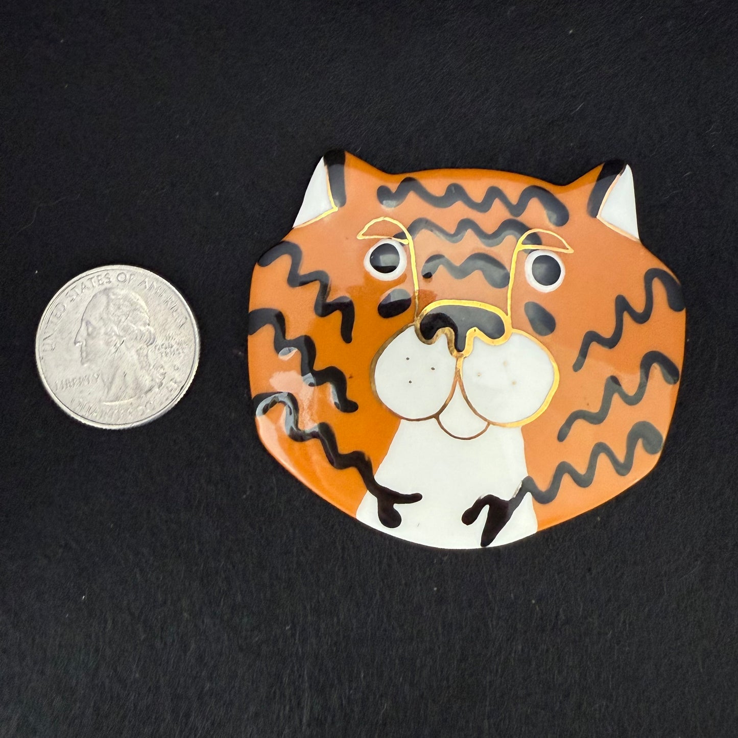Vintage Painted Ceramic Tiger Brooch Pin
