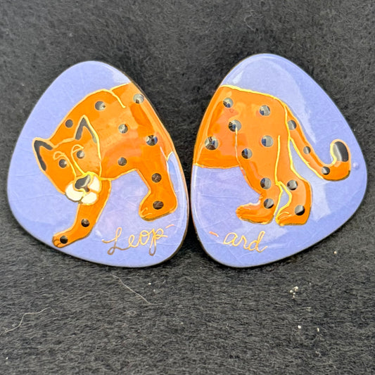 Vintage Painted Ceramic Leopard Post Pierced Earrings