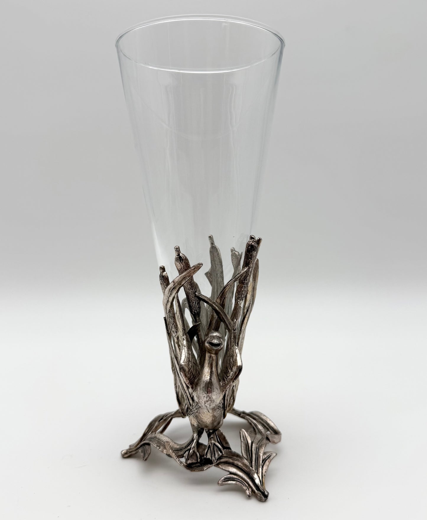 1998 Arthur Court Silver Colored Two Piece Swan Vase
