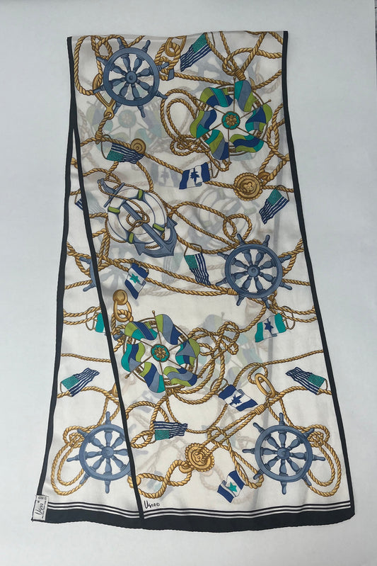 Vintage Long Vera Neumann Nautical Themed Silk Scarf Made in Japan