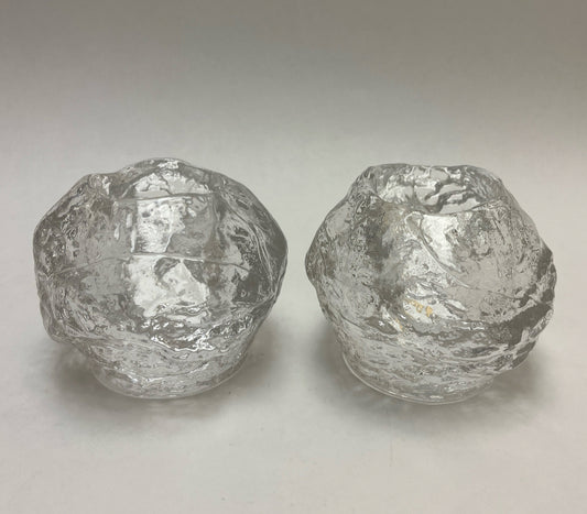 Qty 2 Kosta Boda 3" Snowball Votive Candle Holders Designed by Ann Wolf